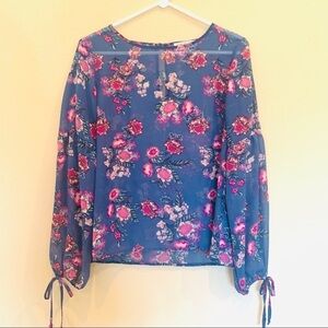 Pink Rose•Sheer Blue Peasant Top